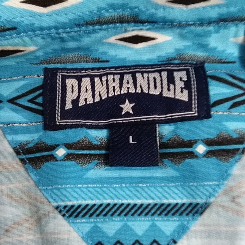 Panhandle Slim Men's Blue & Black Aztec Pearl Snap Button Long Sleeve Shirt - Picture 5 of 6